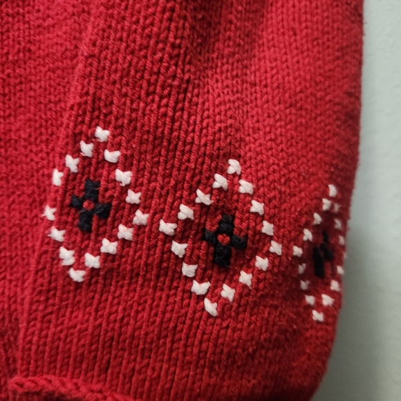 Vintage 90s Y2K Norton Studio Women's Red Snowflake Sweater Rolled Collar - Picture 2 of 5